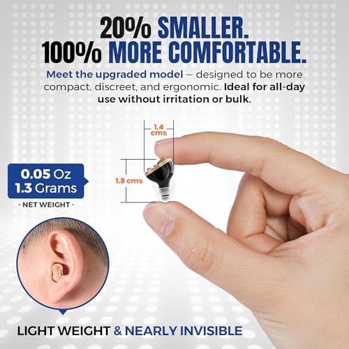 Digital Hearing Amplifier - Invisible in Canal (CIC) in-Ear Mini Sound Enhancer Set, Near-Invisible, Noise Cancelling, Personal Sound Hearing Amplifier - Black, Left Ear