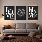 3 Piece Geometric Heart Canvas Wall Art Set - Black Wood Grain Modern Minimalist Prints Unframed Ready to Hang, 16x24 Inch for Living Room Bedroom
