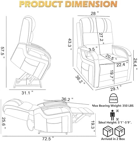 Dual Motor Power Lift Recliner Chair, Lift Chair with Massage and Heat for Elderly, Lay Flat Recliner, Standing Assistance, Infinite Position Reclining, Living Room Chair,