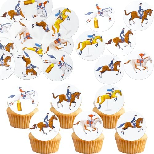 Gyufise 48Pcs Edible Horse Racing Cupcake Toppers Horse Riding Cake Decorations for Equestrian Themed Birthday Baby Shower Royal Ascot Cheltenham Festival Party Decorations