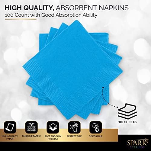 Big Party Pack 100 Count Caribbean Blue Beverage Napkins - Ideal for Wedding, Party, Birthday, Dinner, Lunch, Cocktails. (4” x 4”)