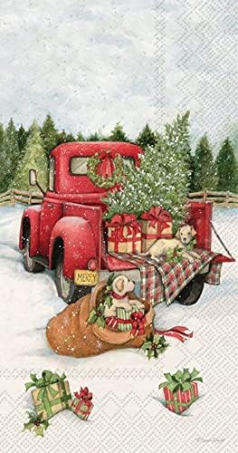 Boston International IHR 3-Ply Guest Towel Buffet Winter Holiday Christmas Paper Napkins, 16-Count, Christmas Delivery