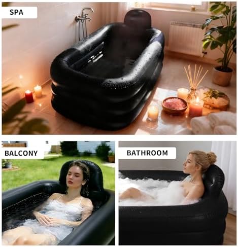 Portable Bathtub for Adults - Ice Bath & Hot Tub for Athletes Recovery, Home SPA - Large Inflatable Bathtub 62.2x37.4x17.72in, Includes Pump, Easy Inflate & Drain