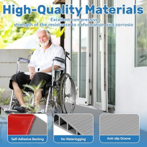 1" Rise Threshold Ramps for Doorways Floor Transition Strip Self-Adhesive 40'' L Wheelchairs Ramps for Doorways, Edge Door Threshold for Home Steps (Grey)