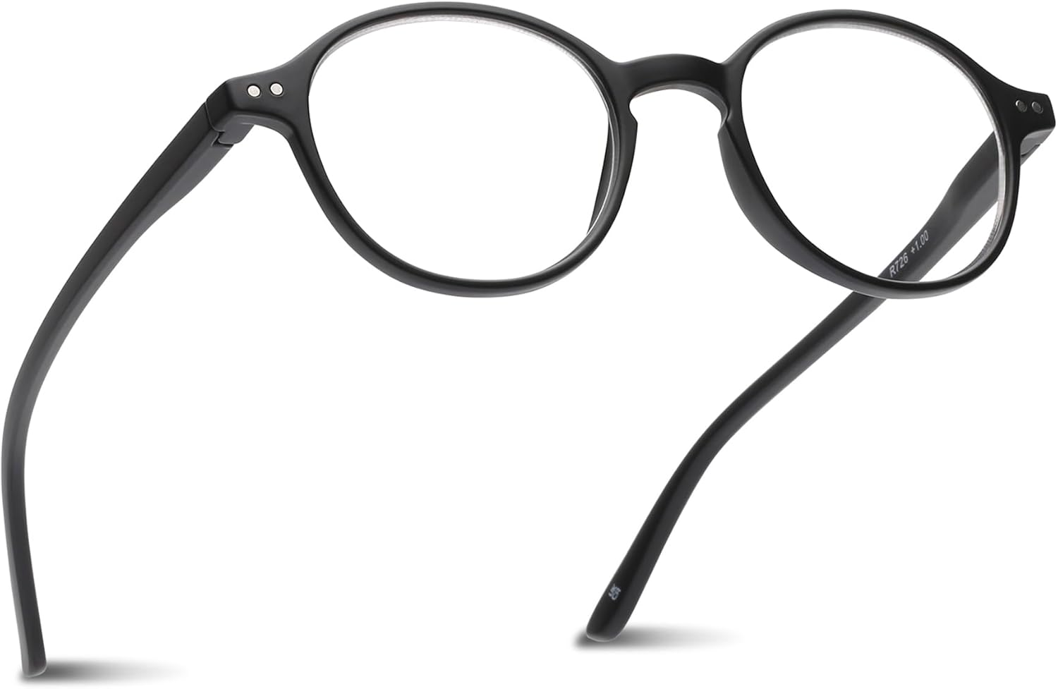 2SeeLife Small Round Reading Glasses for Men & Women – Narrow-Medium Fit, Sturdy Frame, Spring Hinges, Premium Retro Readers, Black, +1.00