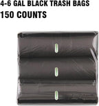4-6 Gallon Trash Bags, 150 Count Black Garbage bags, Multi-purpose Trash Can Bin Liners for Bathroom, Office, Industrial, Commercial, Janitorial, Municipal, Recycling