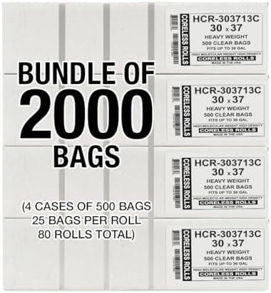 Aluf Plastics High Density Trash Bags, 20-30 Gallon, 2000 Count, 13 Micron (eq), 30" x 37", Clear, for Bathroom, Office, Industrial, Commercial, Janitorial, Municipal, Recycling