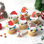 64 PCS Edible Merry Christmas Cupcake Toppers Wafer Paper Santa Claus Hat Cupcake Picks Edible Elf Hat Christmas Cupcake Decorations for Xmas Theme New Year Holiday Party Cake Decorations Supplies