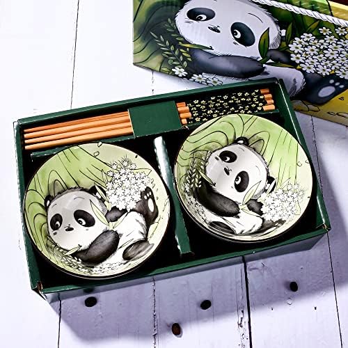 Cute Panda Rice Bowls and Chopsticks set, Ceramic Rice Bowls for Dessert Soup Rice As A Good Gift (2 pieces)