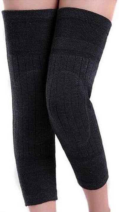 Long 17.3in Unisex Breathable Blend Winter Warmer Knee Brace Pads Thicken Thermal Knit Knee Warmers Sleeve Pads Legging Stockings for Women Men Outdoor Sports Black