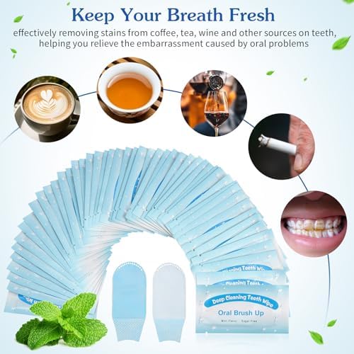 Cleaning Wipes 50 Pcs Disposable Deep Cleaning Teeth Wipes Finger Toothbrush Oral Finger Wipes Teeth Whitening Wipes Oral Cleaning Wipe for Oral Brush Ups Mini Toothbrush