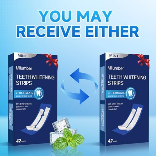 Milumber Teeth Whitening Strips for Sensitive, 42 Strips Whitener Safe Whitestrip, Deep Stains Removal Tooth Whitening, Enamel Safe Non-Slip Dry Strip Technology for Whiter Teeth, Mint
