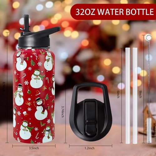 32oz Christmas Snowman Insulated Aater Water Bottle with Straw,Christmas Gym Hiking Sports Coffee Mug Cup Water Bottles,Christmas Gifts for Women,Christmas Decor Stuff Accessories