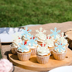 Gyufise 50Pcs Blue White Edible Cupcake Toppers Snowflakes Cake Toppers Snowflakes Cake Decoration Winter Frozen Birthday Party Supplies