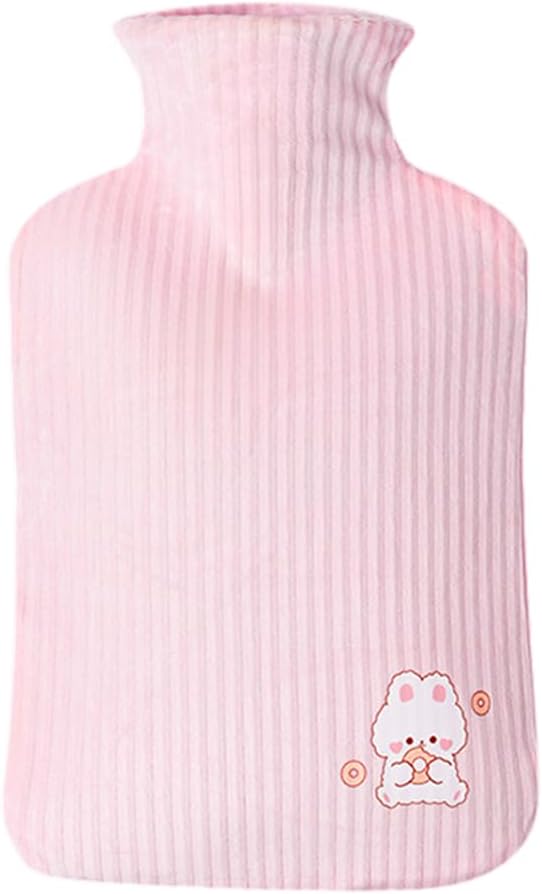 Surakey Hot Water Bottle with Cute Fleece Cover, 1 Liter Water Bag for Hot and Cold Compress, Hand Feet Warmer, Neck and Shoulder Pain Relief, Large Capacity Household Hot Water Bag (Pink 1000ML)