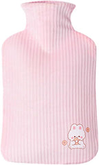 Surakey Hot Water Bottle with Cute Fleece Cover, 1 Liter Water Bag for Hot and Cold Compress, Hand Feet Warmer, Neck and Shoulder Pain Relief, Large Capacity Household Hot Water Bag (Pink 1000ML)