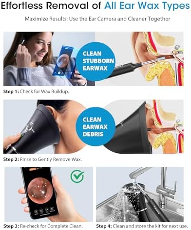 Ear Wax Removal Kit with Camera – Ear Cleaner Tool for Safe & Effective Ear Care – Includes Ear Camera for Visual Inspection & Gentle Ear Irrigation System – Complete Ear Cleaning Solution