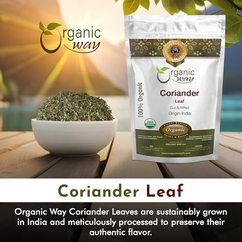 Organic Way Coriander Leaves (Cilantro Leaves) cut and sifted | Non GMO - Packed In Resealable Bag | Sustainable - All Natural - Not Irradiated | Origin India (4 oz - 1/4 lbs)