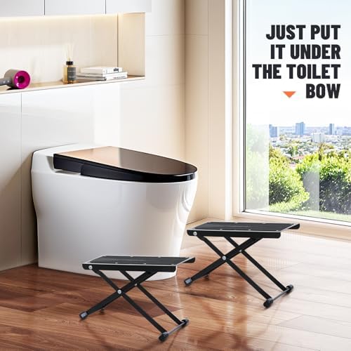 Foldable Toilet Stool - Portable Travel Poop Stool for Toilet, 5" and 10" Adjustable Heights, Heavier & More Stable, Improve Bathroom Posture and Comfort