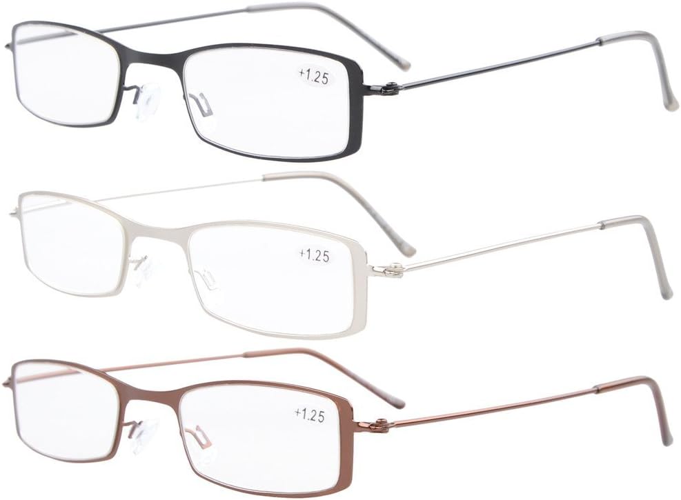 Eyekepper 3-Pack Stainless Steel Frame Half-eye Style Reading Glasses Readers +2.75