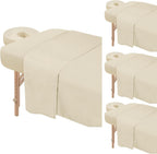4 Sets Premium Microfiber Massage Table Sheets Set 3 Piece Set Includes Massage Table Cover Fitted Sheet and Fitted Face Rest Cover, Beige
