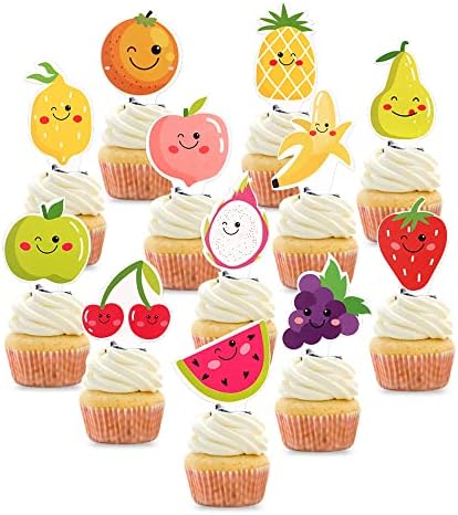 24Pcs Tutti Frutti Cupcake Toppers Cartoon Watermelon Lemon Strawberry Cherry Orange Cupcake Picks for Tutti Frutti Baby Shower Summers Fruit Birthday Cupcake Decorations