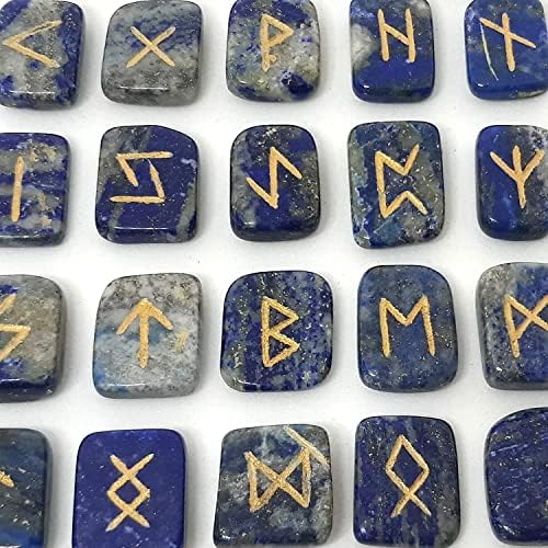 Lapis Lazuli Stone Rune Set Tumbled Engraved Lettering Crystal Set for Wicca Reiki Crystal Healing