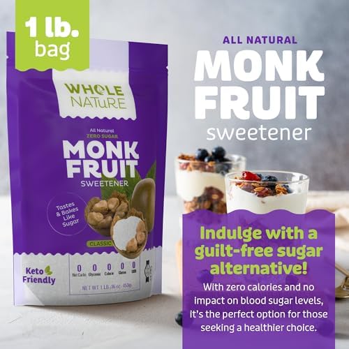 Whole Nature 100% Monk Fruit Sweetener With Erythritol Granulated - 2lb Pure Monkfruit Sweetener With Erythritol - Paleo & Keto Friendly Zero Calorie Sugar Substitute Healthy Sugar Alternative