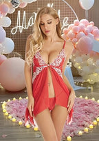 ADOREJOY Women Lingerie Babydoll Front Closure Mesh Lace Chemise Sleepwear Nightie