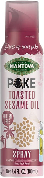 Mantova Poke Toasted Sesame Oil Spray, 3.4 fl. oz. (Pack of 2), 100% Pure, Heart-Healthy Toasted Sesame Oil, All-Natural, Vegan-Friendly, Gluten-Free, Cholesterol-Free, Certified Kosher