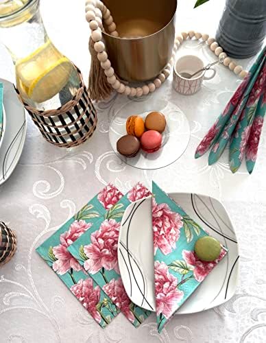 AM Decor 20-Count Soft 3-Ply Tissue Decoupage Luncheon Paper Napkins -13" x 13" (Unfolded) Pink Peonies in Turquoise
