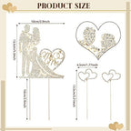 3 Pack Wedding Cake Topper Mr and Mrs, Rhinestone Bride and Groom Cake Topper Gold, Crystal Diamond Wedding Decoration for Engagement, Anniversary, Bridal Shower