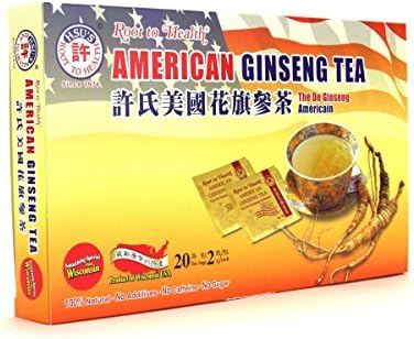 Hsu’s American Ginseng Tea Bags | 100% Wisconsin-Cultivated Caffeine Free, Vegan, Gluten Free Herbal Wellness Tea- 20 bags