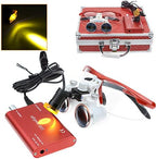 BONEW-Oral 2.5X 420MM Surgical Binocular Loupe Magnifier + 3W Clip On Head Lamp with Filter+ Aluminum Box (Red)