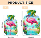 Pink Palm Flamingo Hot Water Bottle with Soft Cover Feet and Bed Warmer Hot Water Bag for Pain Relief, 1 Liters