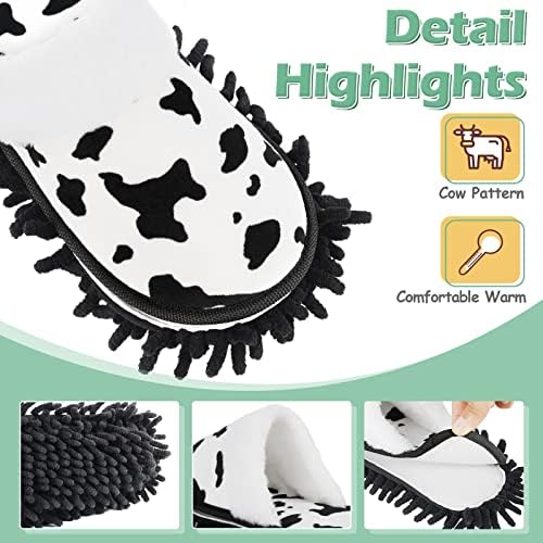 Microfiber Floor Mop Slippers House Dust Cleaning Tool Detachable Washable Shoes for Kitchen House Cleaning (Women 7-10/Men 5-8, Cow pattern)