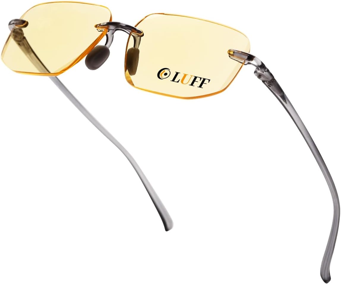 LUFF Blue Light Blocking Reading Glasses for Women Men,Readers Rimless Computer Yellow Lens Anti Glare Better Protection