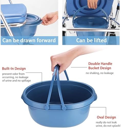 Shower Wheelchair, Adjustable Height Aluminum Alloy Toilet Bathroom Bath Chair, Shower Wheelchair Toilet with Handrails, Suitable for The Elderly and Disabled
