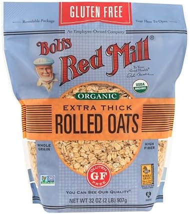 Bob's Red Mill Gluten Free Organic Extra Thick Rolled Oats, 32oz (Pack of 4) - Non GMO, Whole Grain, Vegan, Kosher
