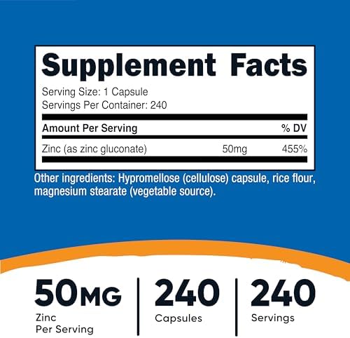 Nutricost Zinc Gluconate 240 Vegetarian Capsules (50mg) - Gluten Free and Non-GMO