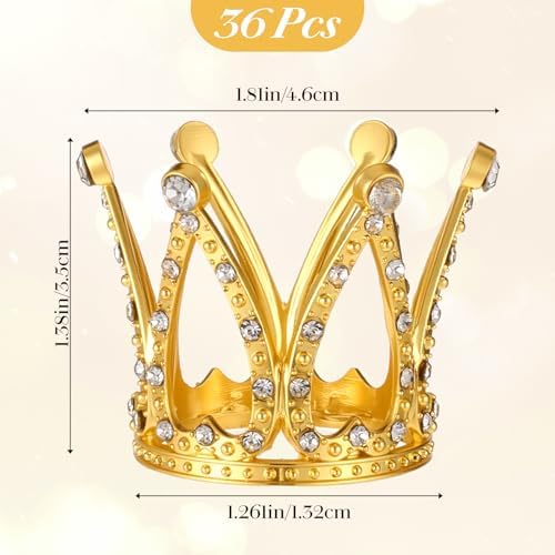 Kifmurase 36PCS Crown Cake Topper, Gold Mini Queen Cup Cake Headpiece, Rhinestone Crystal Tiara Cakes Decoration for Women Bridal Wedding, Royal Themed Baby Shower Birthday Party Cupcake Decor