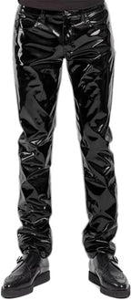 Mens Punk PVC Vinyl Pant Wetlook Sexy Stage Club Trousers Casual High Waist Pencil Pant