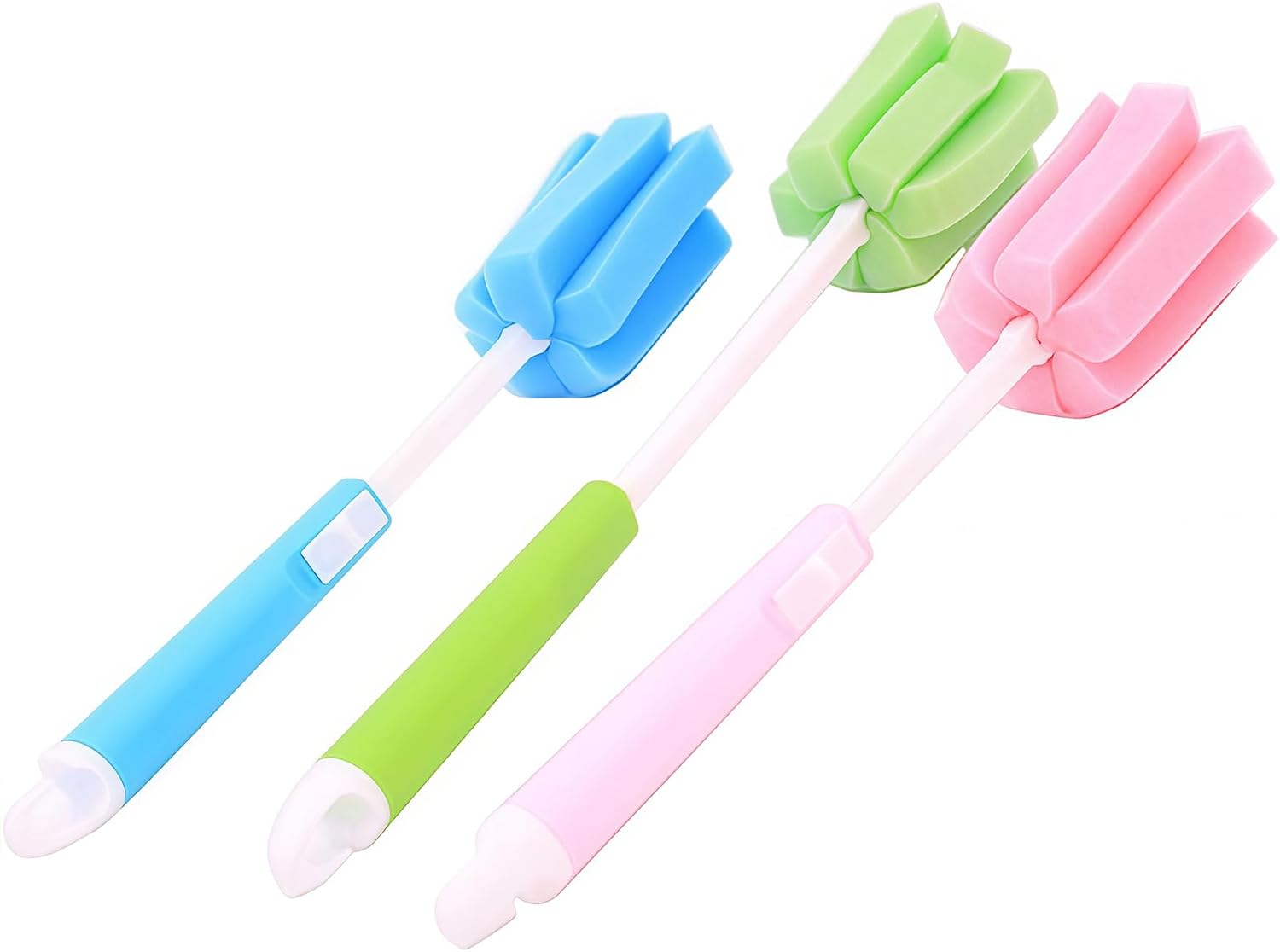 3PCS Adjustable Sponge Cleaning Brush with Plastic Long Handle Cup Feeding Bottle Scrubber Dish Clean Brushes for Coffee Glasses Pot Milk Cup Mugs Winebottle (Color Random)