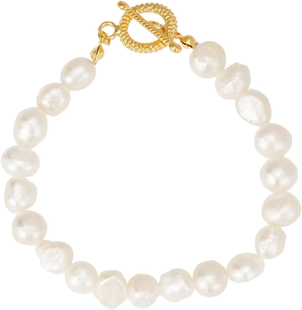 Sylph Pearl Bracelets for Women, Freshwater Pearl Bracelet Baroque Beaded Bracelets Beach Jewelry Bride Gifts for Wedding Birthday Anniversary