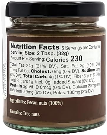 Nutural World - Crunchy Pecan Nut Butter 6 Oz (170g) Great Taste Award winner - Pure 100% single ingredient