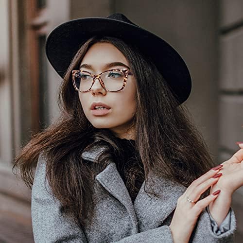 2 Pack Oversized Cat-Eye Reading Glasses for Women, Lightweight Large Frame Fashion Readers (Tortoise+Champagne +1.75)