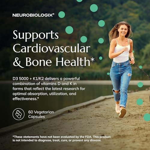Neurobiologix Vitamin D3 + K2 Cofactor Complex, High Potency 10,000 IU Vitamin D3 K2 MK-7 Zinc & Boron, Bone Strength, Cardiovascular Sup, 60 Capsules