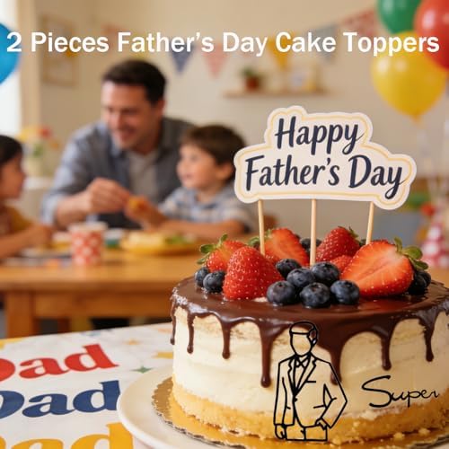 2 Pcs Father’s Day Cake Toppers Minimalist Art Man Shaped Cake Decorations Super Dad Acrylic Cupcake Toppers for Man Dad Grandpa Birthday Father’s Day Party Decoration