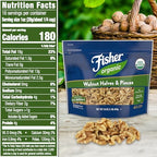 Fisher Organic Walnut Halves & Pieces 16 oz, USDA Certified Organic Nuts, Unsalted California Grown, Non-GMO, No Preservatives, Walnuts for Baking & Cooking, Healthy Snacks for Adults, Resealable Bag