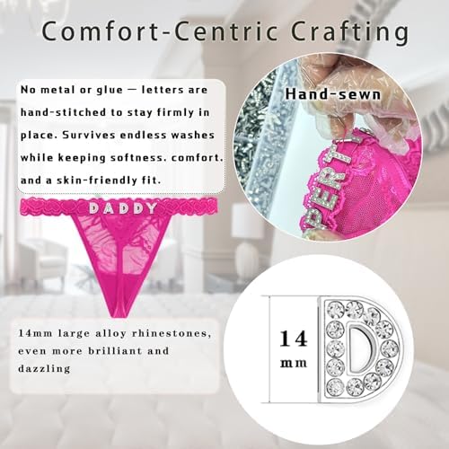 Women's Personalized Thongs with Funny Rhinestone Letters, Custom Name Underwear Panties for Couples